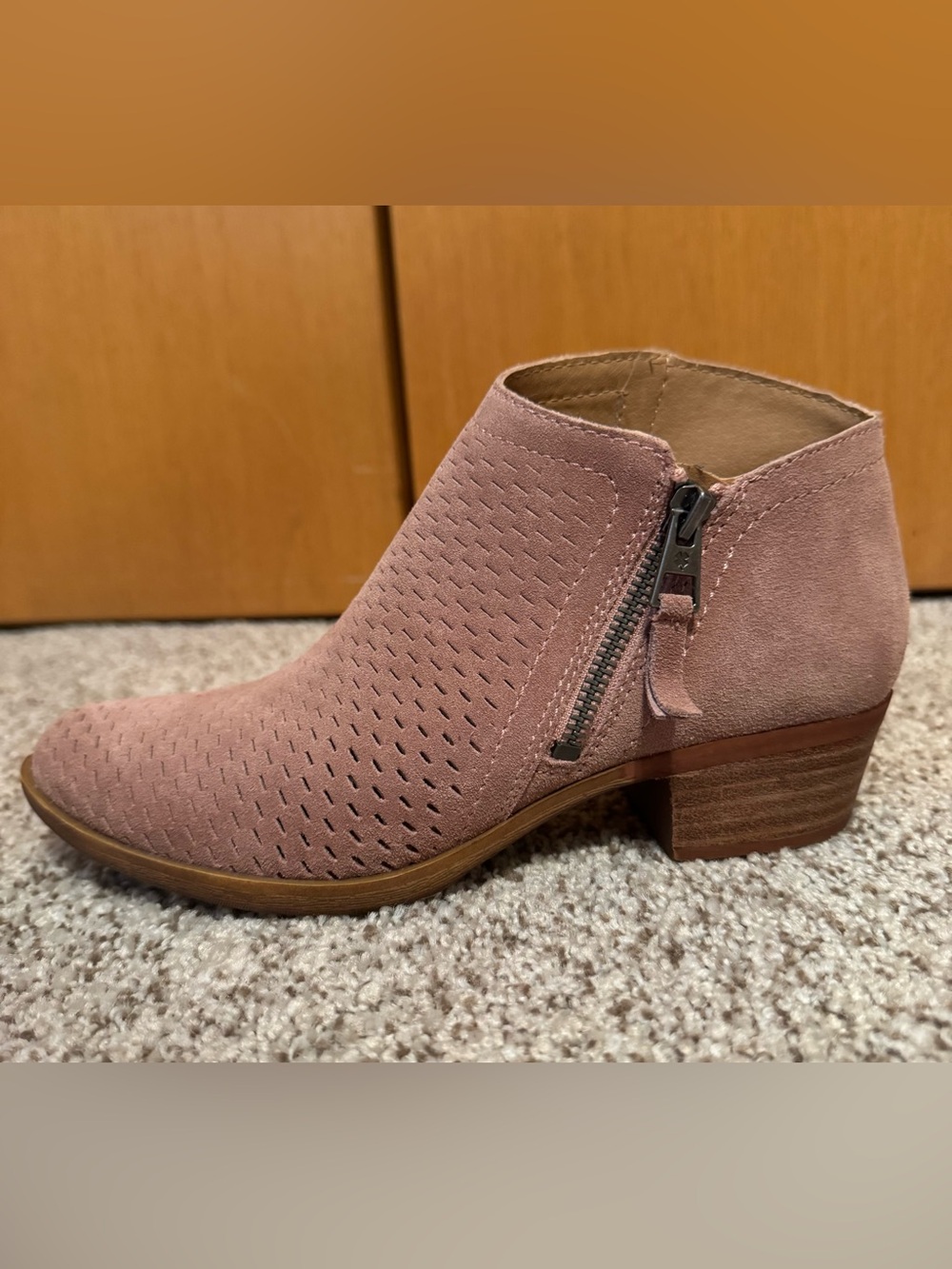 Lucky Brand Brielley Dusty Rose Perforated Suede Side-Zip Ankle Boot